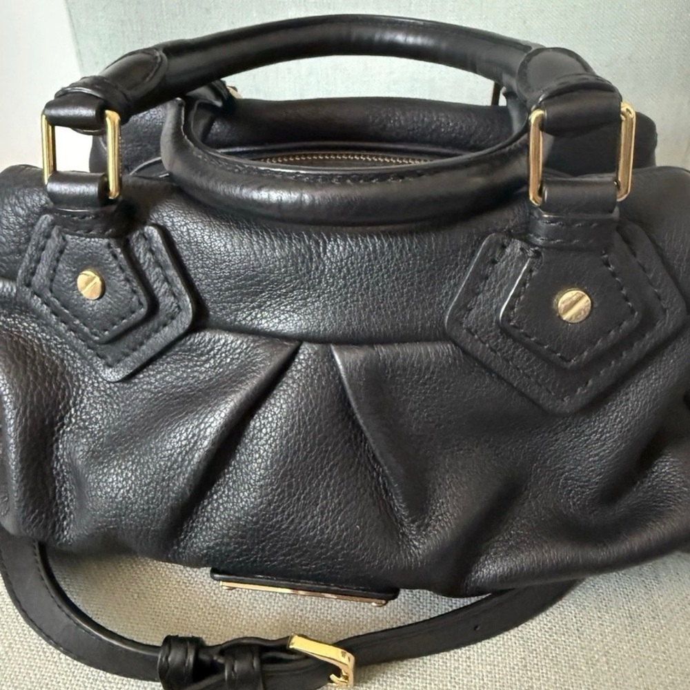 Marc Jacobs Black Pebbled Leather Satchel with Gold Plaque - Picture 7 of 15